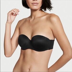 Victoria's Secret Lightly Lined Smooth Strapless Bra in Black Size 38D